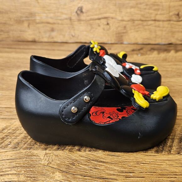Mini Melissa Mickey Minnie Kissing Mary Jane Black Sandal shoes size 6 - Picture 2 of 11